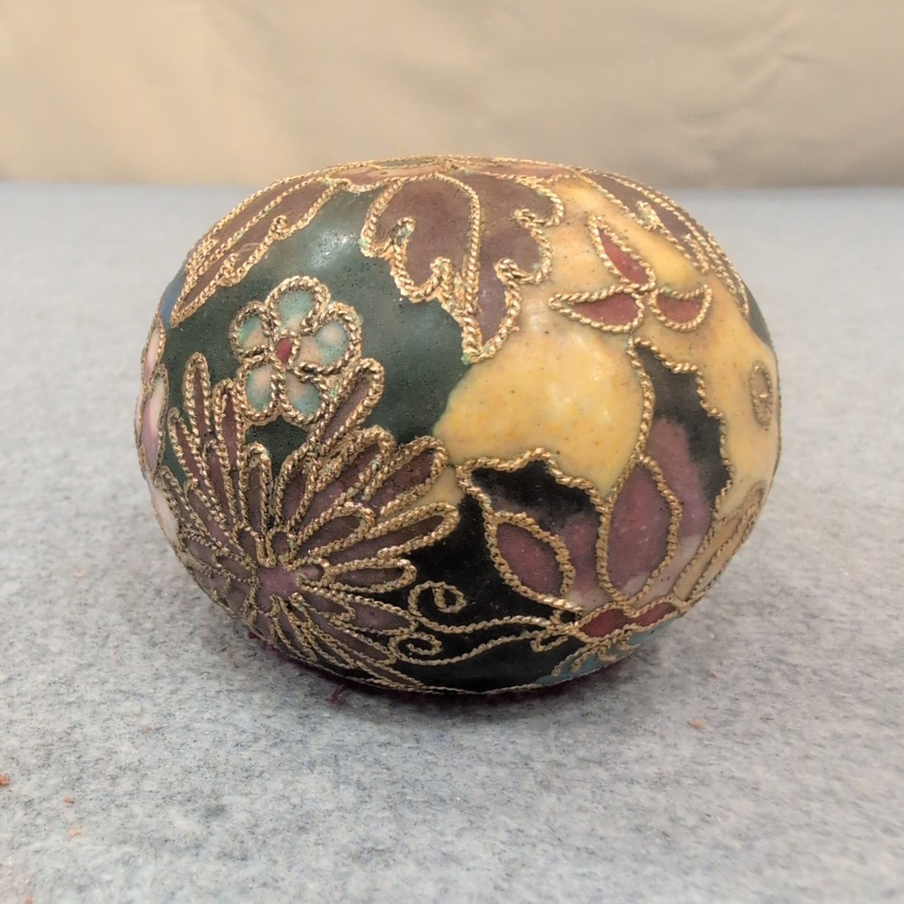 Vintage Floral Cloisonne Enamel Decorative Egg Figurine with Felt Base - Picture 1 of 4